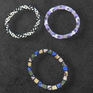 Beaded Bracelet Trio - Black, Purple, Multicolor